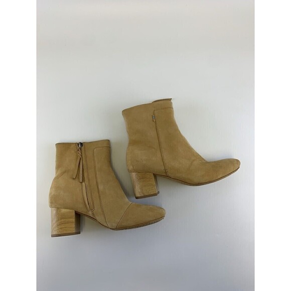 BOGO Toms Evie Honey Tan Nubuck Stack Heel Ankle Boot Side Zip 10012284 Women 7 - Picture 5 of 15